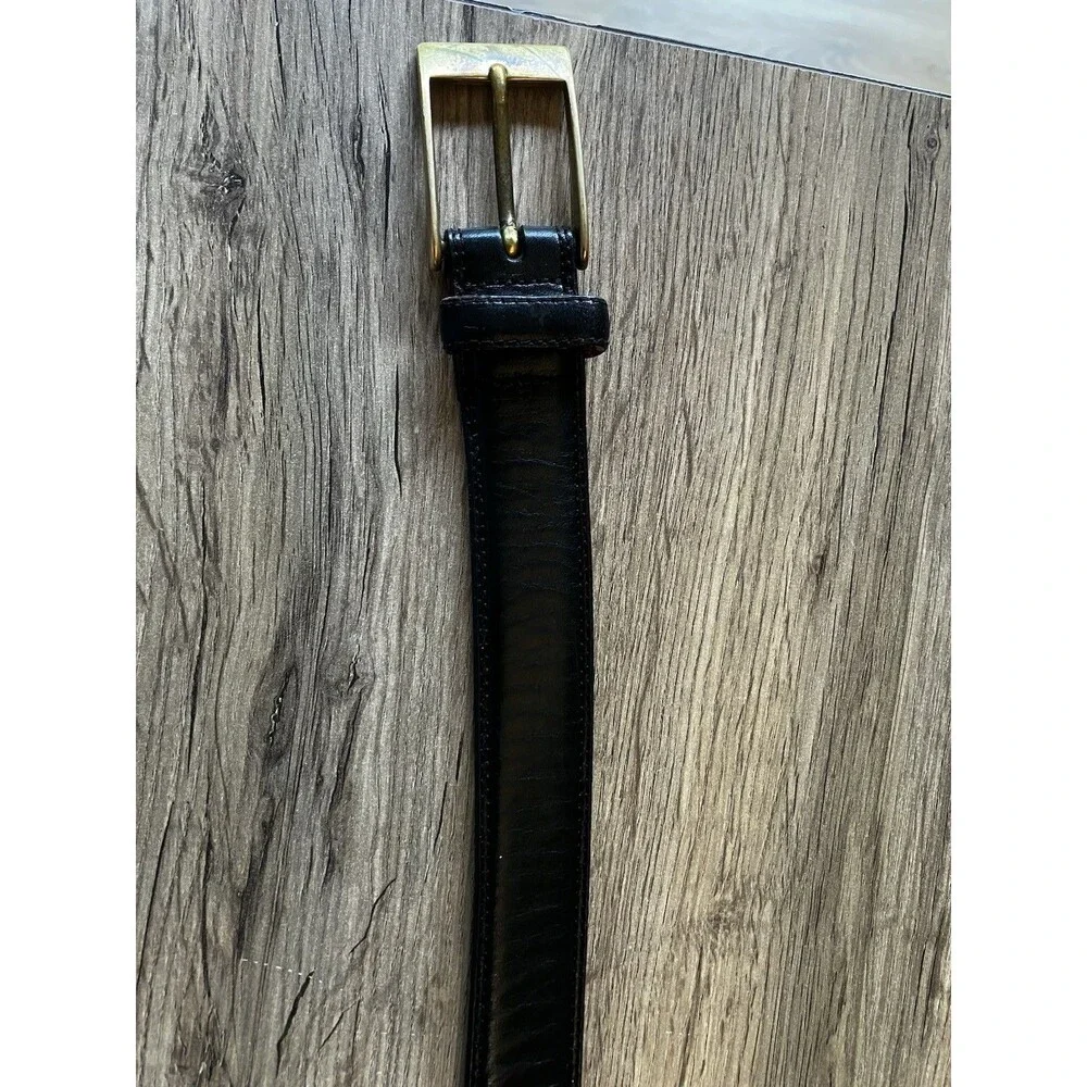 Italian Full Grain Belt Mens 34-36 Leather Solid Brass Buckle